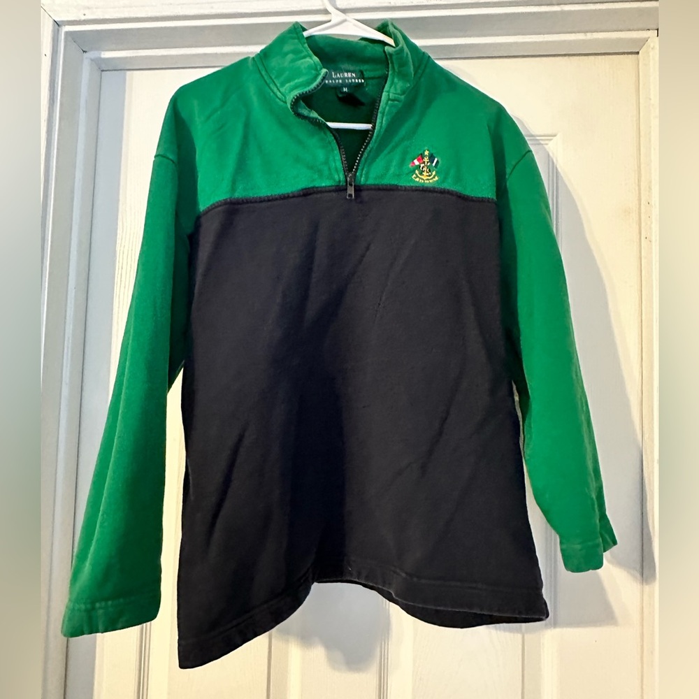 Lauren Ralph Lauren Green Quarter Zip Sweater Adult Size M Long Sleeve